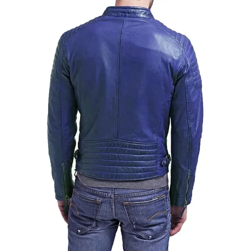 Men's Blue Bomber Leather Jacket