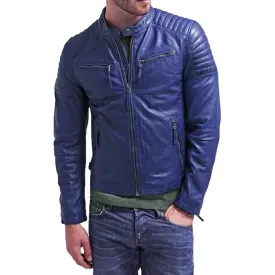 Men's Blue Bomber Leather Jacket