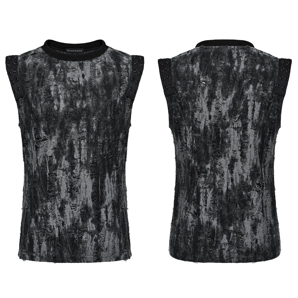 Men's Gothic Punk Ripped Eyelet Black Grey Tank Top