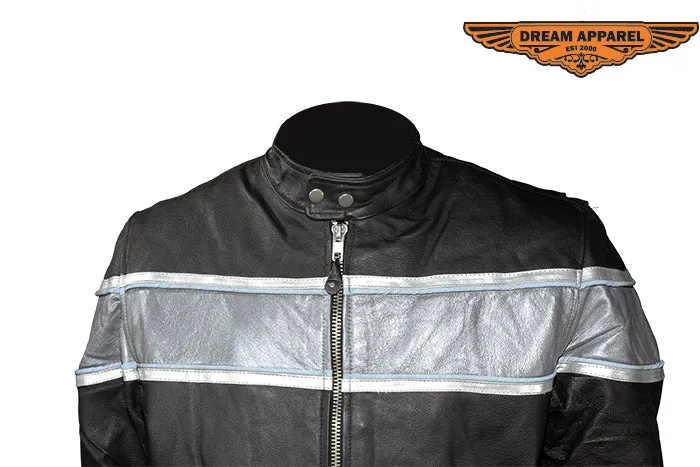 Mens Racing Jacket With Broad Silver Stripe