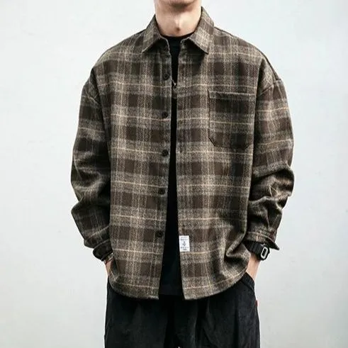 Men's Retro Pattern Long Sleeve Plaid Button-up Shirt