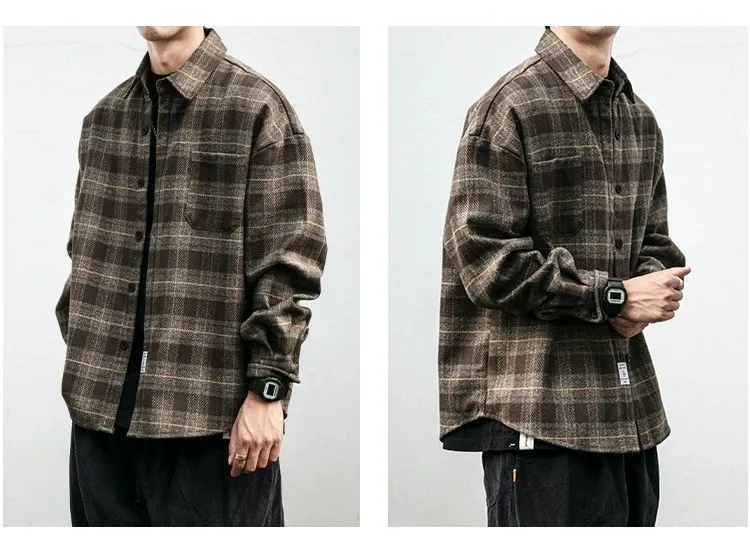 Men's Retro Pattern Long Sleeve Plaid Button-up Shirt