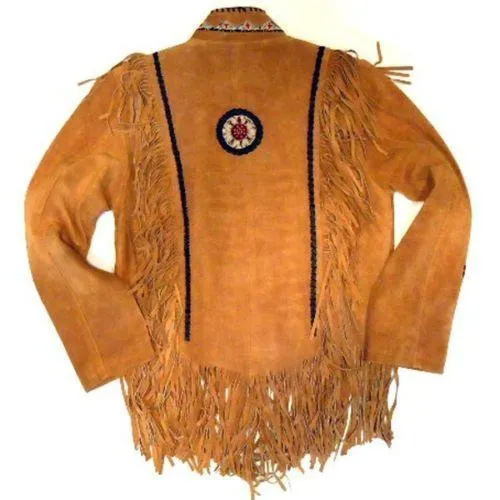 Men's Tan Fringe Jacket Cow Hide Stylish Suede Jacket