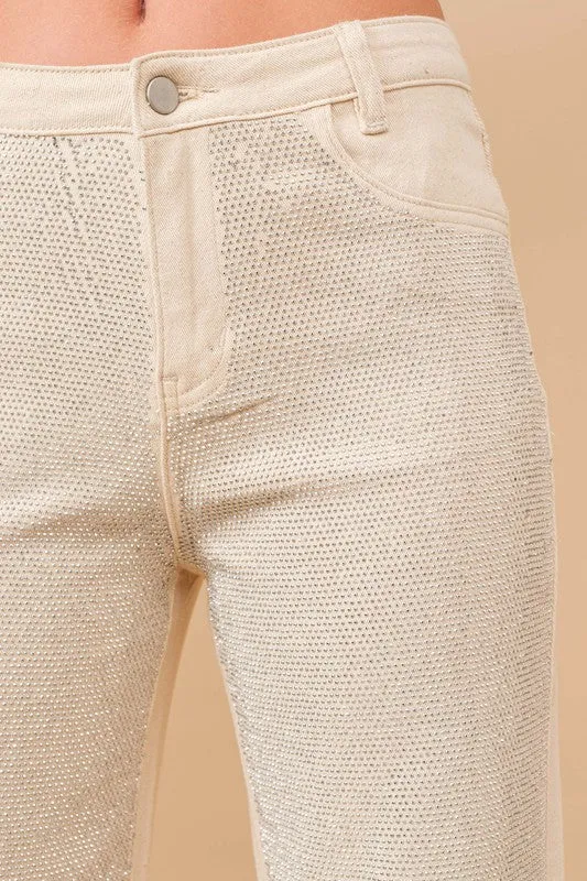 NEW!! Midland High Rise Rhinestone Jeans in Cream