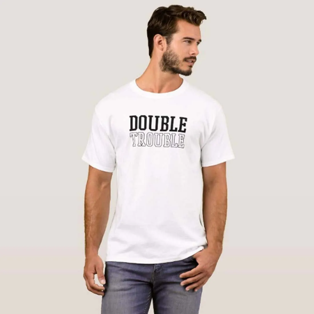 Nutcase Designer Round Neck Men's T-Shirt Wrinkle-Free Poly Cotton Tees - Double Trouble