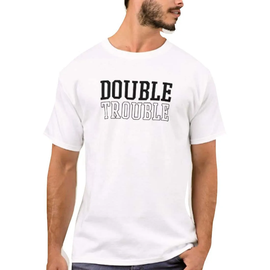 Nutcase Designer Round Neck Men's T-Shirt Wrinkle-Free Poly Cotton Tees - Double Trouble