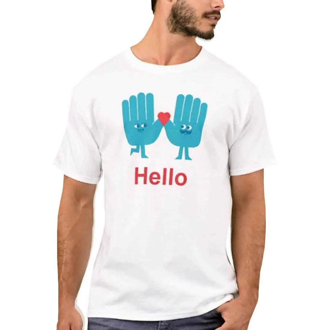 Nutcase Designer Round Neck Men's T-Shirt Wrinkle-Free Poly Cotton Tees - Hello Hand