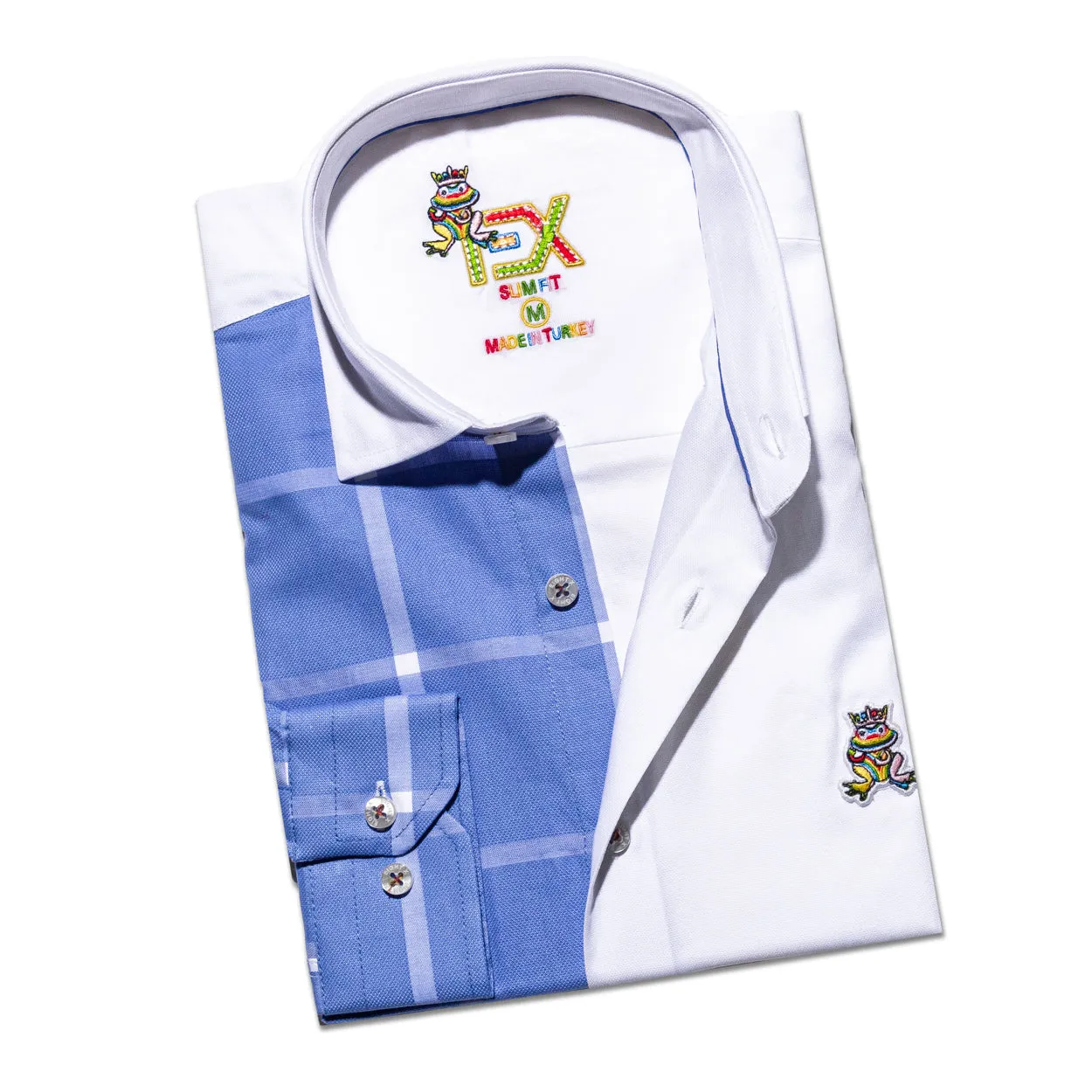 Part Plaid FROG Oxford Button Down Shirt - Blue