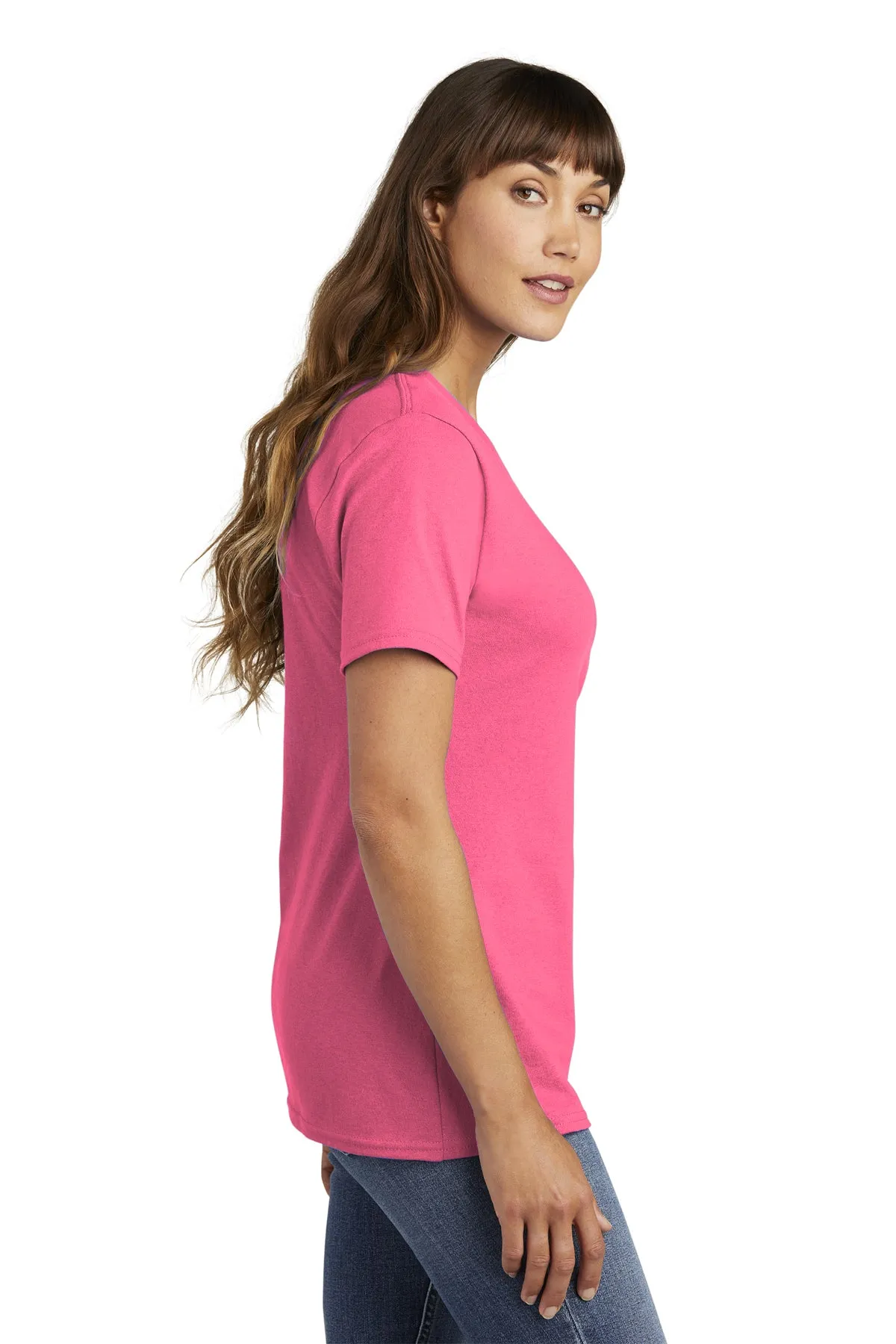 Port & Company Ladies Custom Core Cotton Tee's, Neon Pink