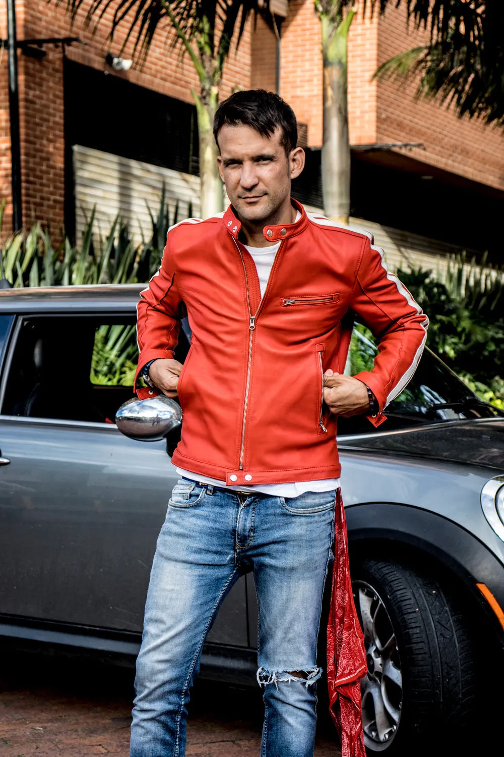 R80 EX Leather Jacket - Limited Edition - Orange - Stripes