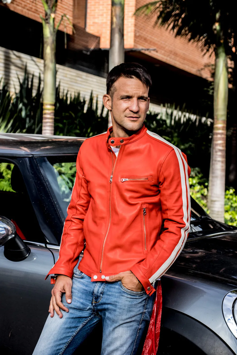 R80 EX Leather Jacket - Limited Edition - Orange - Stripes