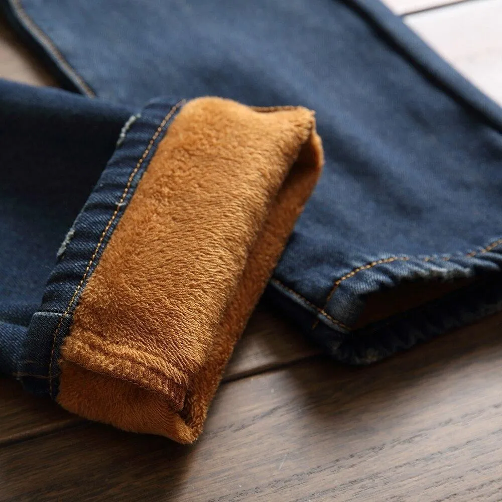 Ripped Fleece Winter Jeans For Men