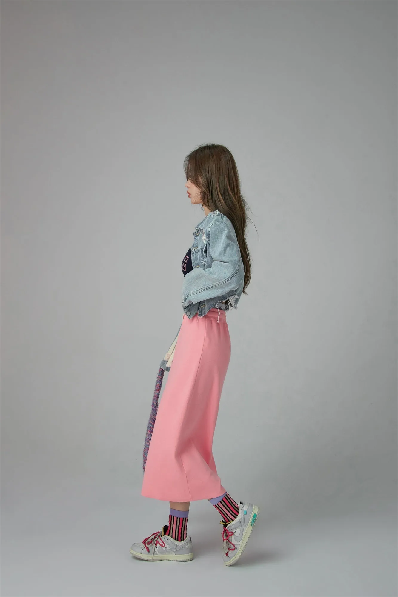 Side Slit Jogger Midi Skirt