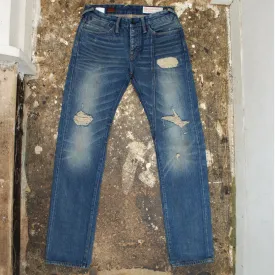 Stonewashed Distressed Slim Leg Buckleback Denim Jeans