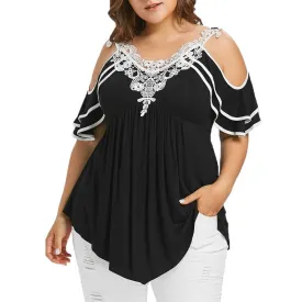 Summer Streetwear Lace Cold Shoulder Large Tops