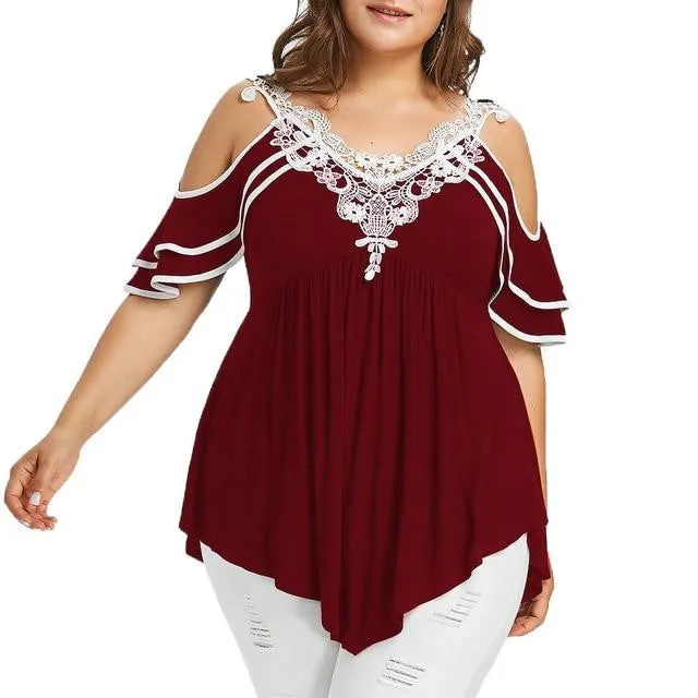 Summer Streetwear Lace Cold Shoulder Large Tops