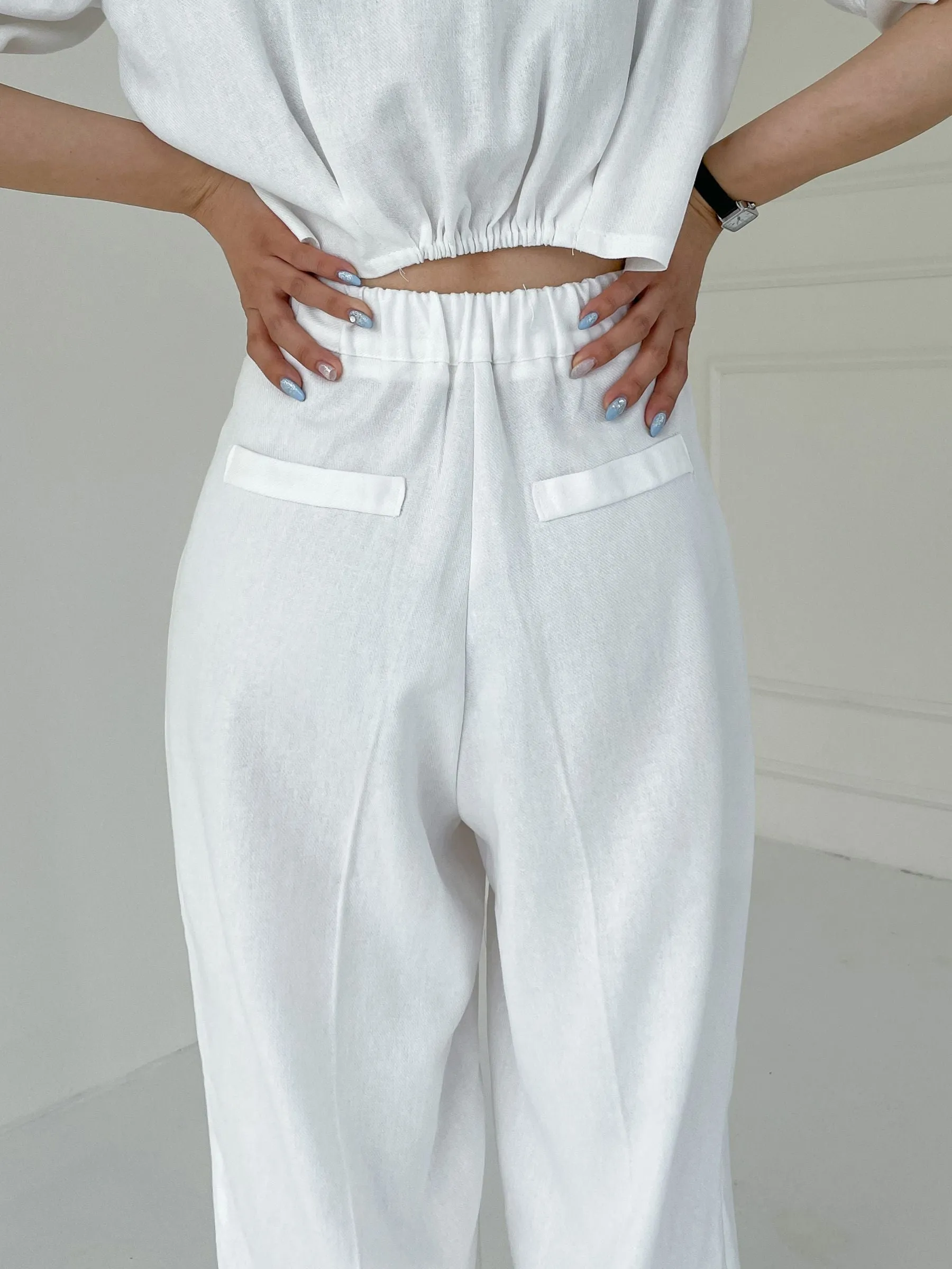 Summer Wave Pintuck Linen Wide Slacks