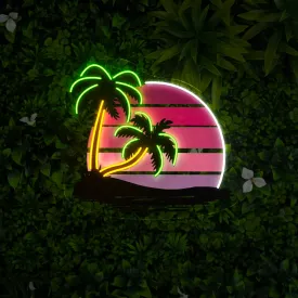 Tropical Sunset Neon Sign, Palm Trees and Glowing Sun, Perfect for Living Rooms, Beach Houses, Bars, and Patios