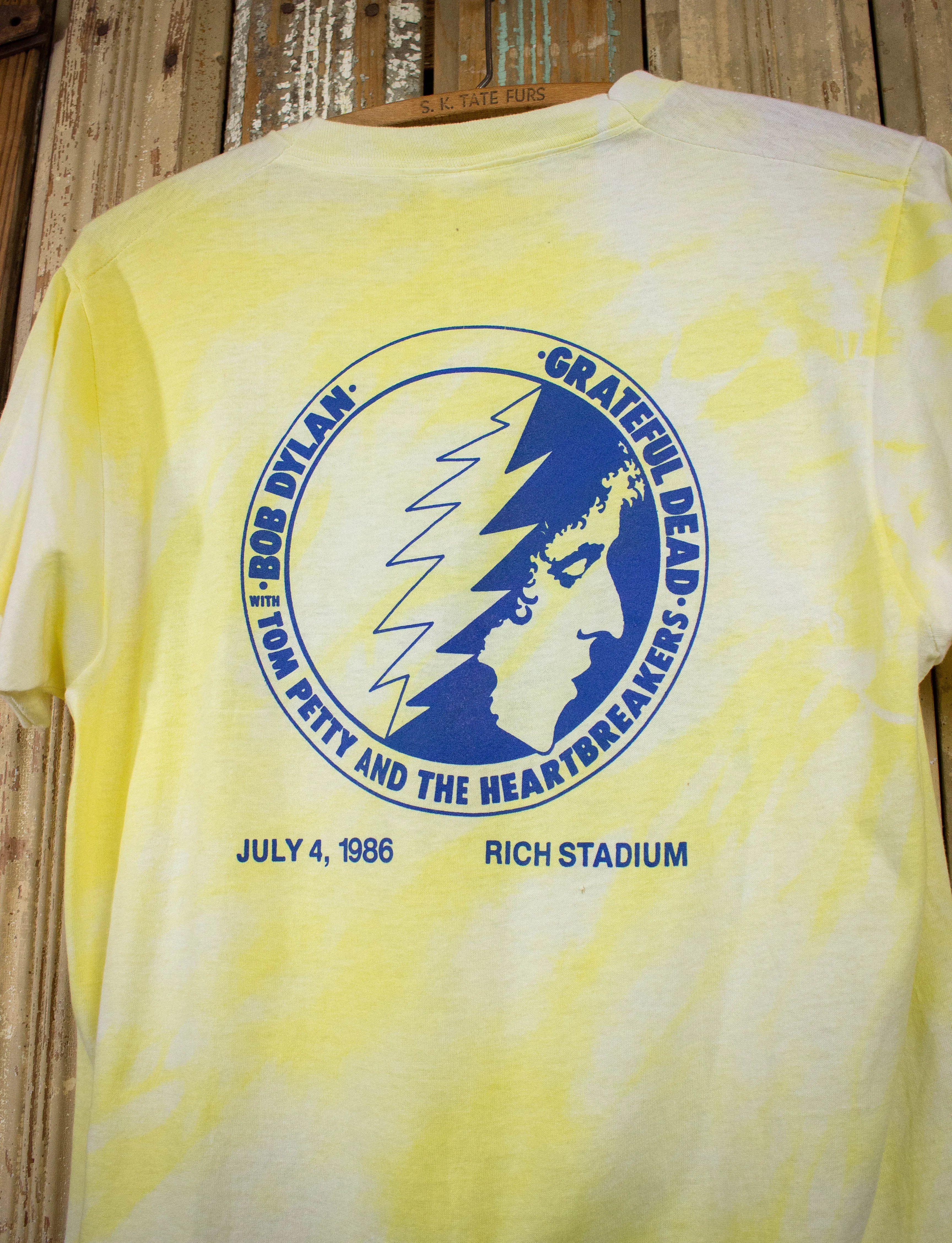 Vintage 103WPHD Bob Dylan Tom Petty Grateful Dead Concert T Shirt 1986 Yellow Medium