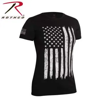 Womens Distressed US Flag Long T-Shirt