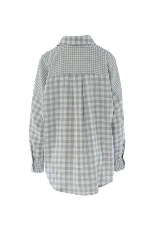 Women's oversized plaid shirt with pockets