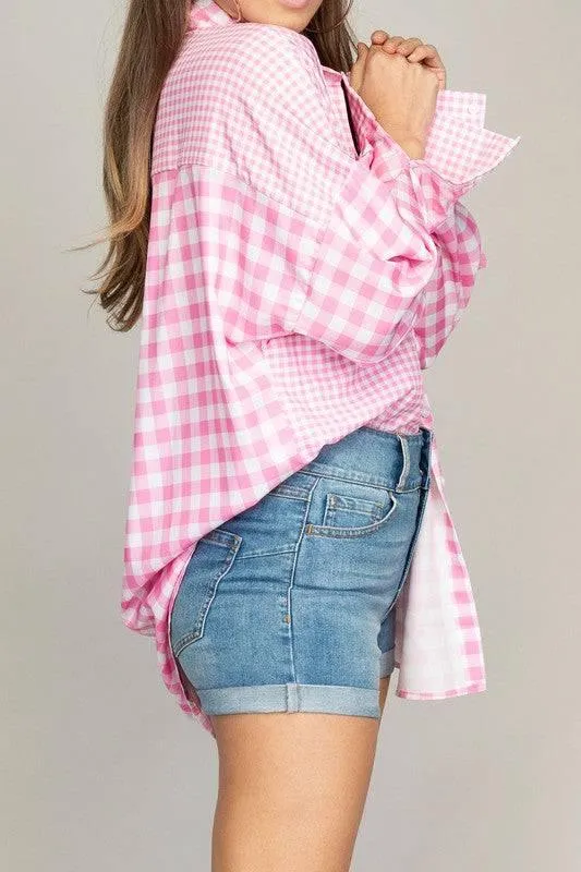 Women's oversized plaid shirt with pockets