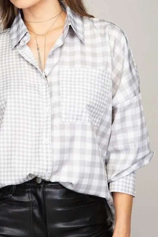 Women's oversized plaid shirt with pockets