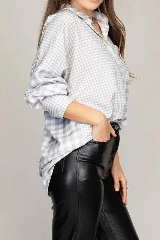 Women's oversized plaid shirt with pockets